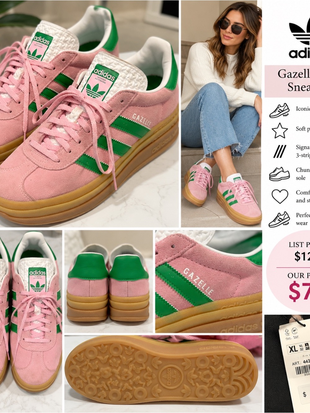 Adidas Gazelle Bold Pink Green Suede Platform Sneakers Women’s Size 10